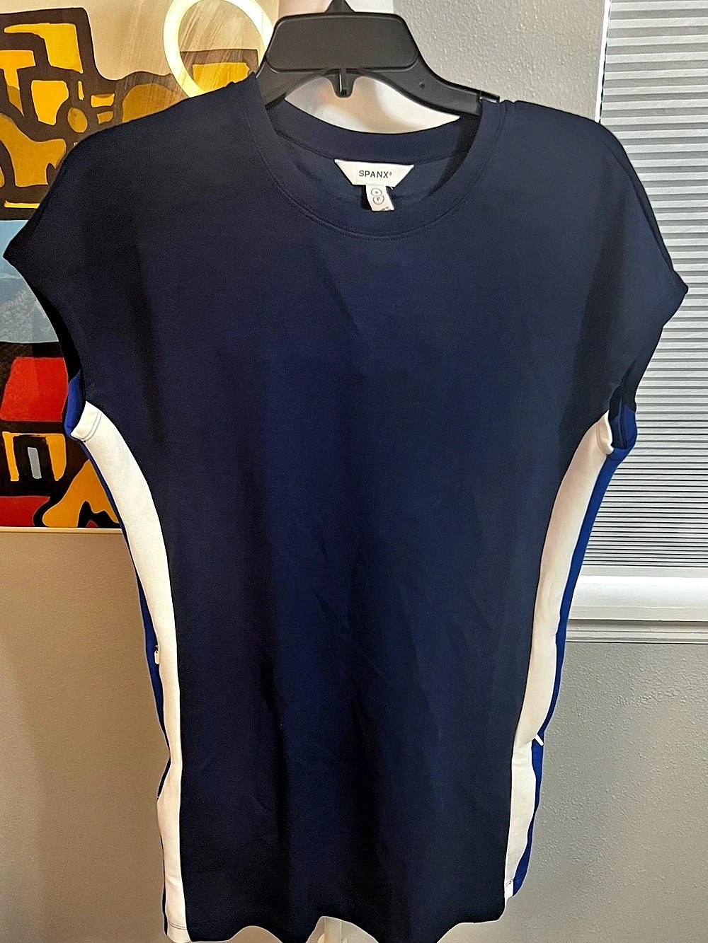 Spanx AirEssentials Color Block Mini Dress Blue & White Small NWT